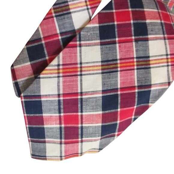 Vintage 1970s NECKTIE  3.5" Wide 54" TIE PLAID PRINT ROOSTER DENVER COLORADO - Picture 1 of 4